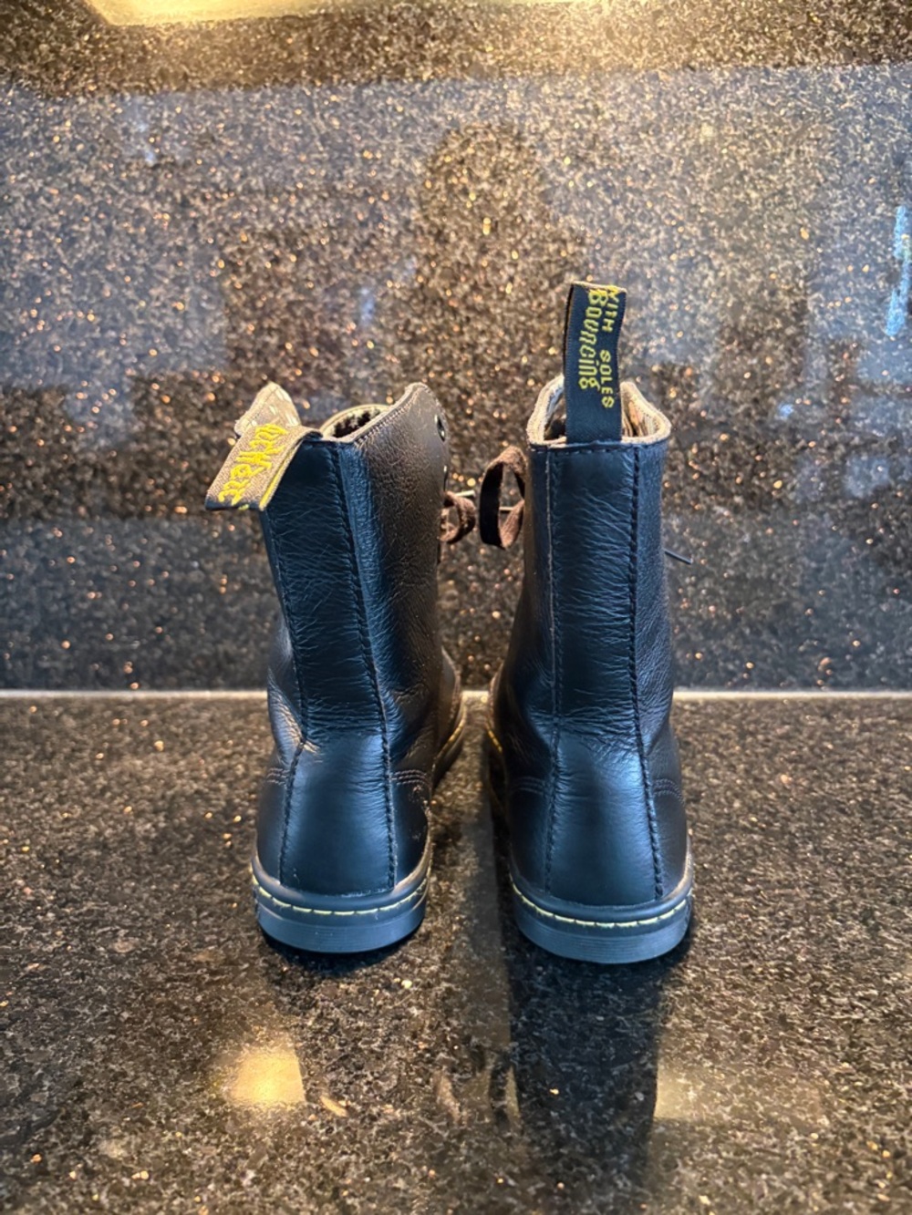 Dr. Martens Black Leather Combat Boots with Floral Lining - Picture 5 of 8